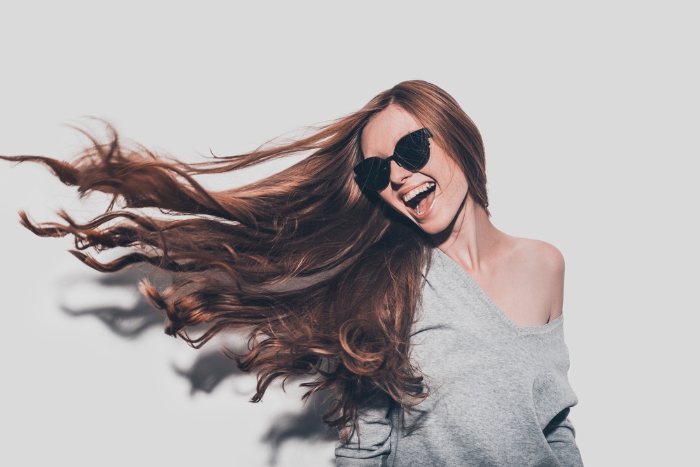 long hair blowing in the wind